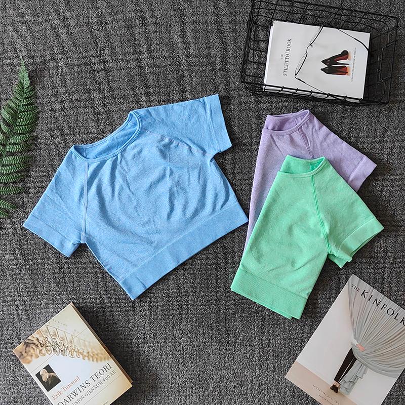 

Yoga Outfit Women Seamless Shirt Slim Fit Fitness Short Sleeve Crop Top Workout Tops Gym Clothes Sportswear Running T-shirtsYoga, Gray