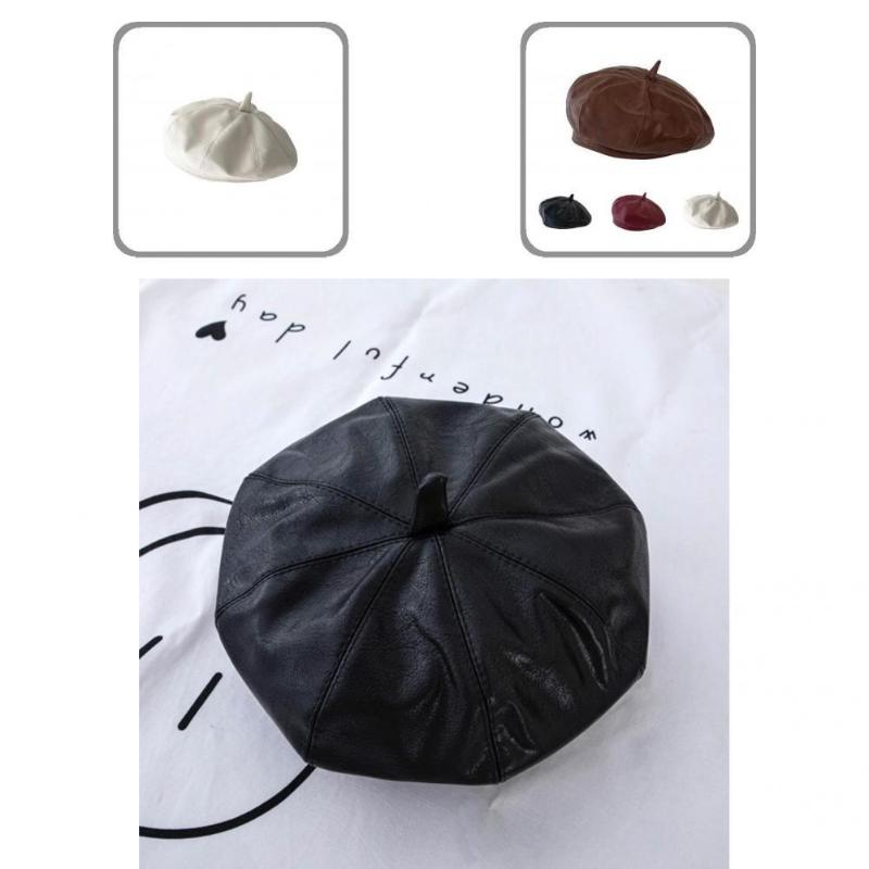 

Visors High Quality Fine Workmanship Women Beret Hat Faux Leather Solid ColorVisors, White
