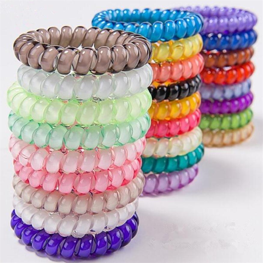 25pcs 25 colors 5 cm High Quality Telephone Wire Cord Gum Hair Tie Girls Elastic Hair Band Ring Rope Candy Color Bracelet Stretchy2979
