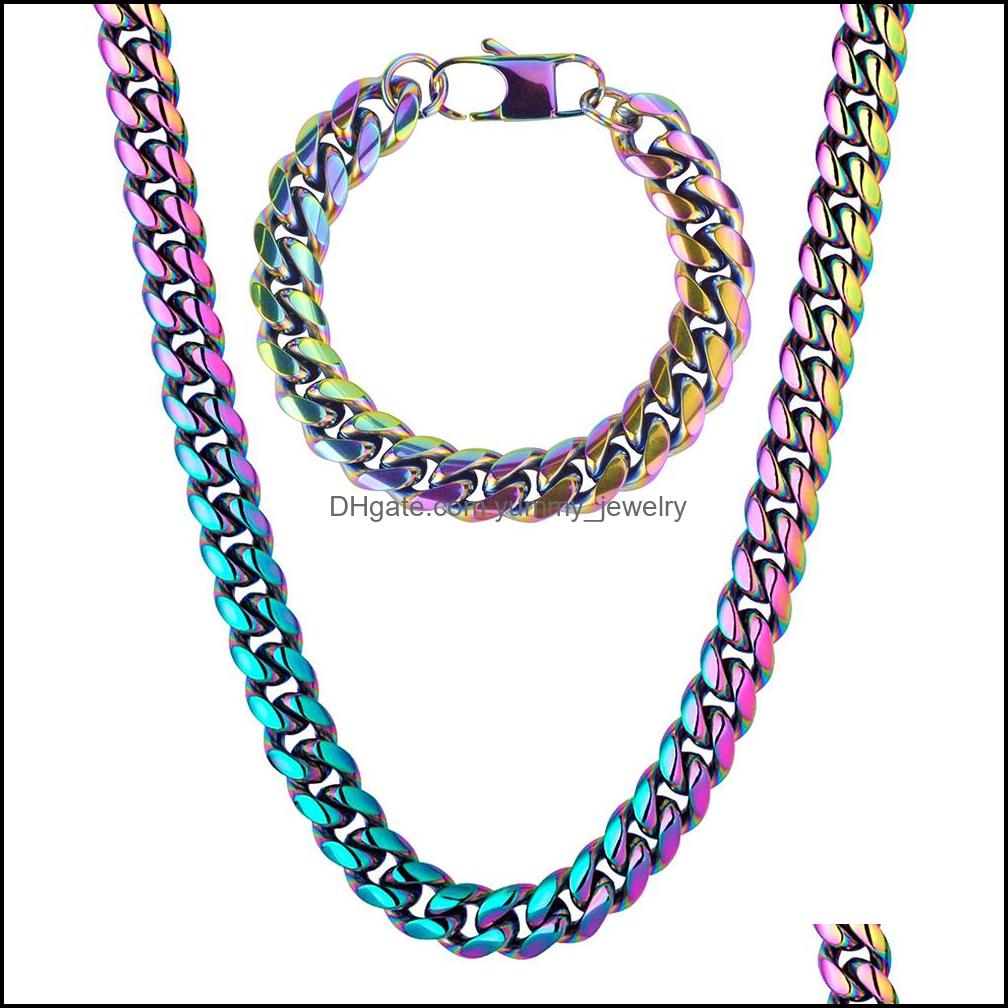 

Chains Necklaces Pendants Jewelry 12Mm Width Men Stainless Steel Bracelet Necklace Curb Cuban Link Chain Hip Pop Punk 20Cm/45Cm/50Cm/60Cm
