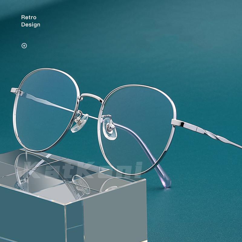 

Fashion Sunglasses Frames KatKani Round Retro Glasses Frame Women's Ultralight Titanium Alloy Decoration Plain Prescription Optical 02-5