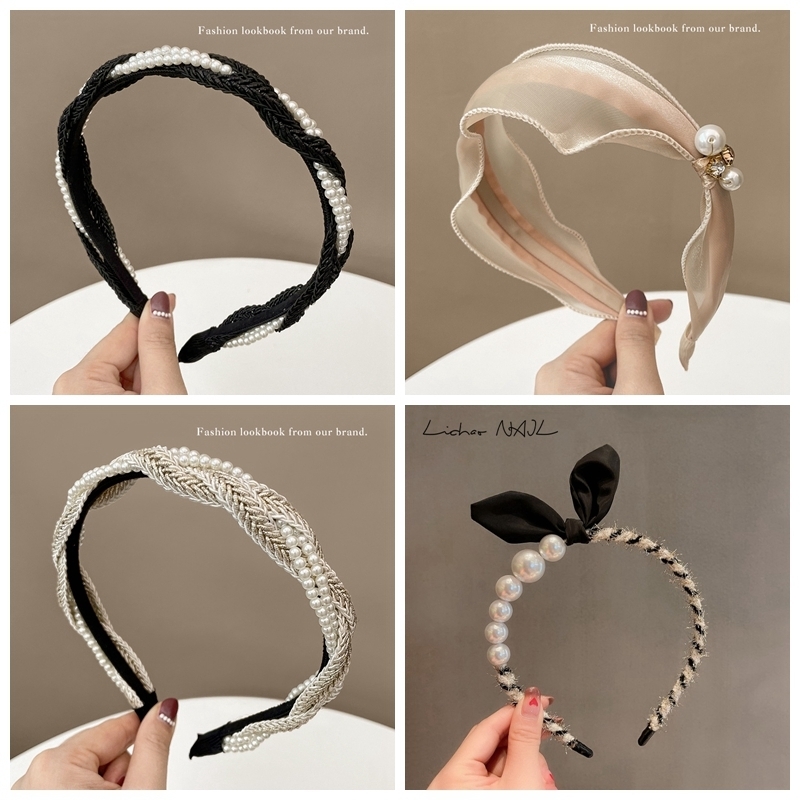 

Korean Rabbit Ear Pearl Hair Hoop Elegant Women s Woven Twist Bezel Bands Fashion Solid Color Headband Accessories 220716