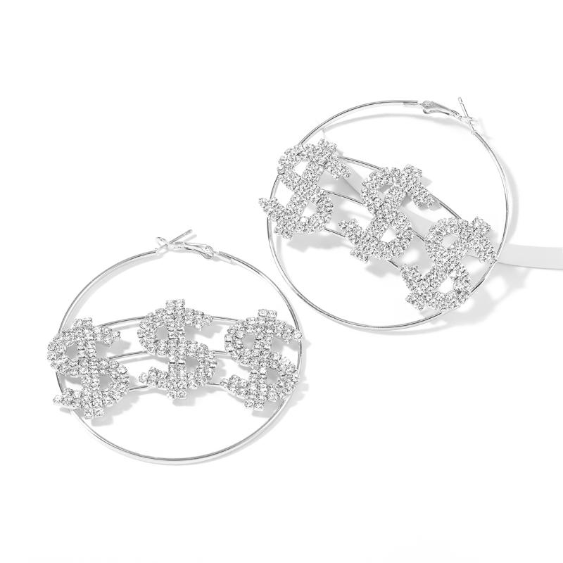 

Hoop & Huggie Trendy Women's Rhinestone Dollar Sign Earrings Fashion Statement Dinner Party Jewelry AccessoriesHoop