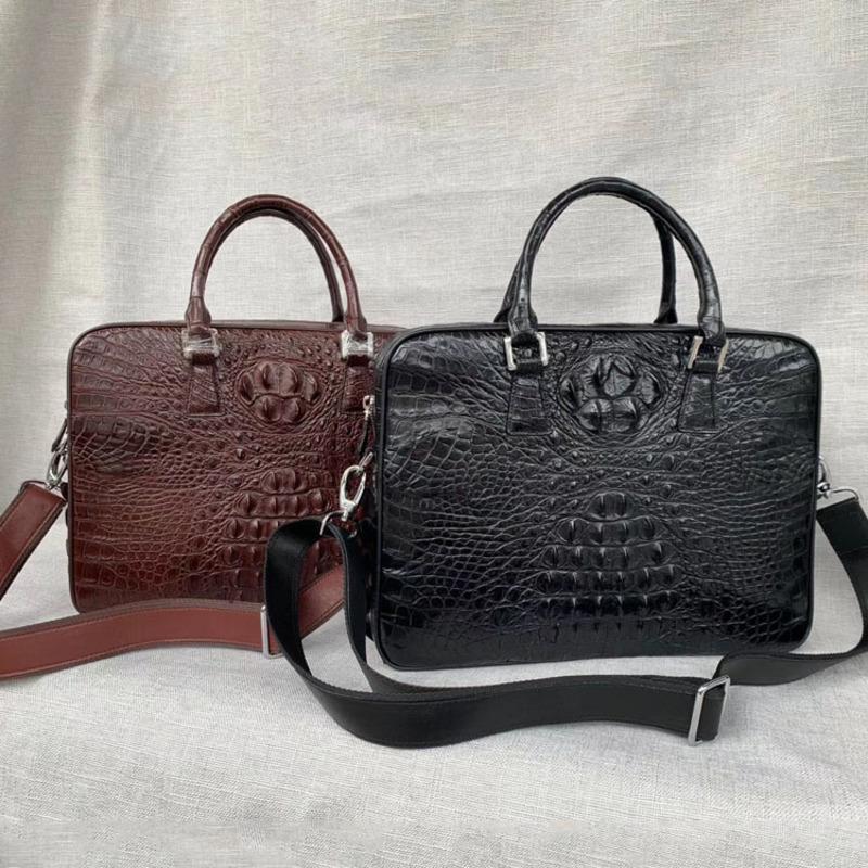 

Briefcases Crocodile Leather Men's Briefcase Leisure Real Back Bone Handbag Business Office Laptop Bag Messenger Bags For Men, Black