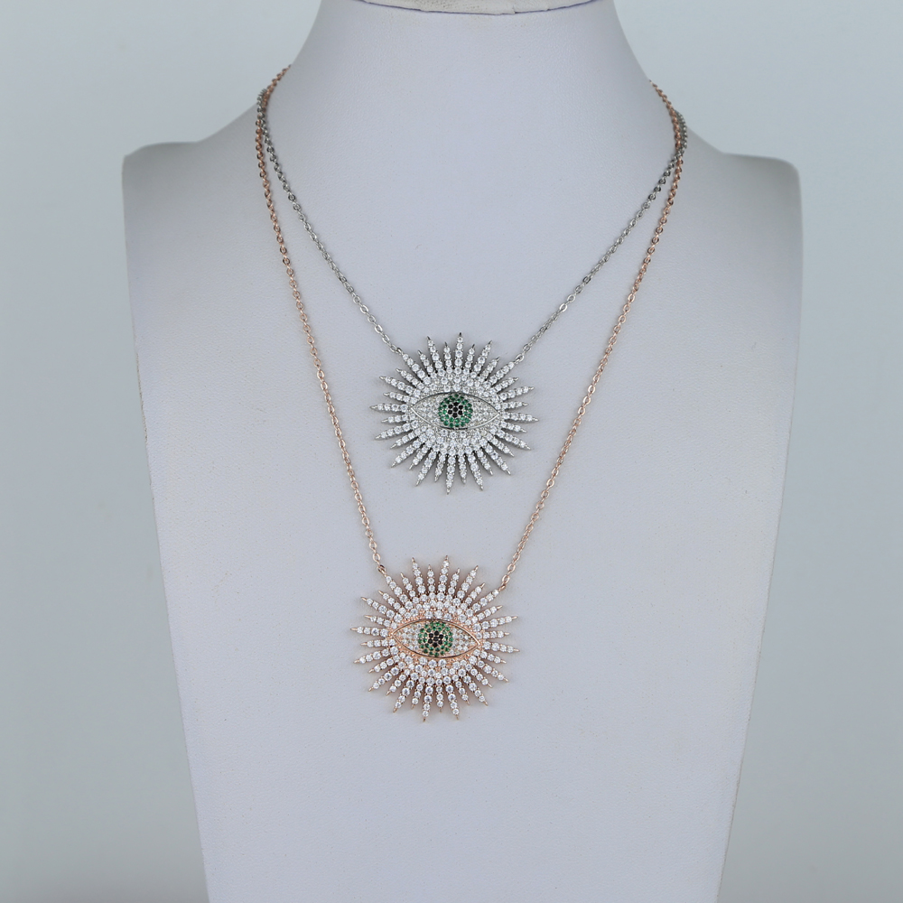

Luxury Turkish Evil Eye Pendant Women Female Jewelry Micro Pave 5A Cubic Zirconia Geometric Evil Eyes Pendants Necklace Wholesale