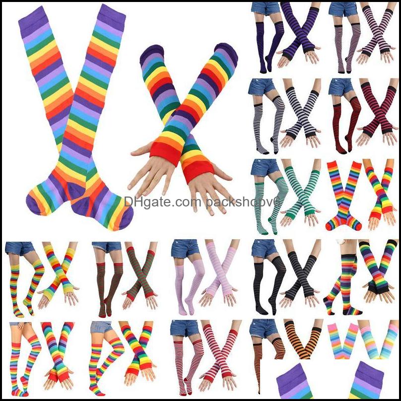 Hats Scarves Gloves Sets Glovesandsocks Combination Women Men Unsex 2021 Fashion Cotton Long Tube Breathable Socks Seven Rainbow S Dhvmk