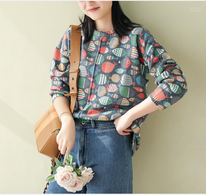 

Women's Sweaters 2022 Spring Sweater Fashion Women Knitting Loose Casual Tops Female O-Neck Print Pattern All-match Vintage Jemi22, Photo color