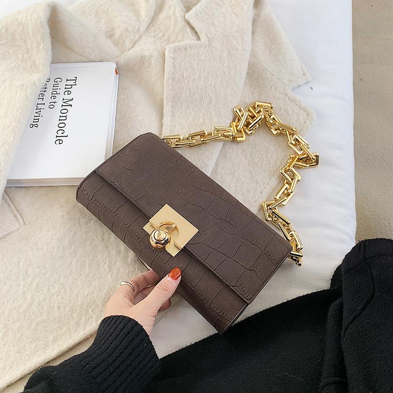 

Evening Bags Thick Chain Square Armpit Bag Matte PU Leather Women's Designer Handbag Stone Pattern Shoulder, Black