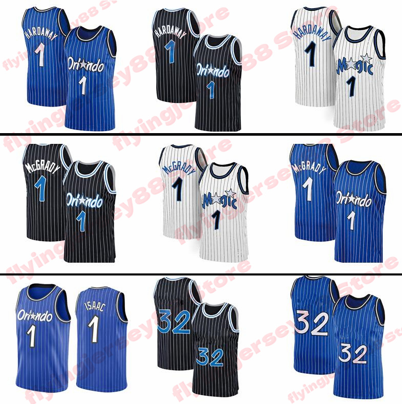 

Jonathan 1 Isaac Jersey Orlandos Magics Penny Tracy Hardaway 1 McGrady 32 Black White Blue Retro Mesh Basketball Jerseys