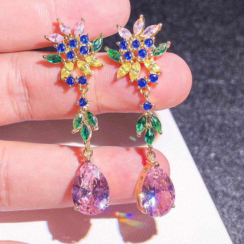 

Dangle & Chandelier Charm Flower Drop Earrings With Colorful Zircon Dazzling Fashion Jewelry For Women Wedding Party Luxury Christmas GiftsD