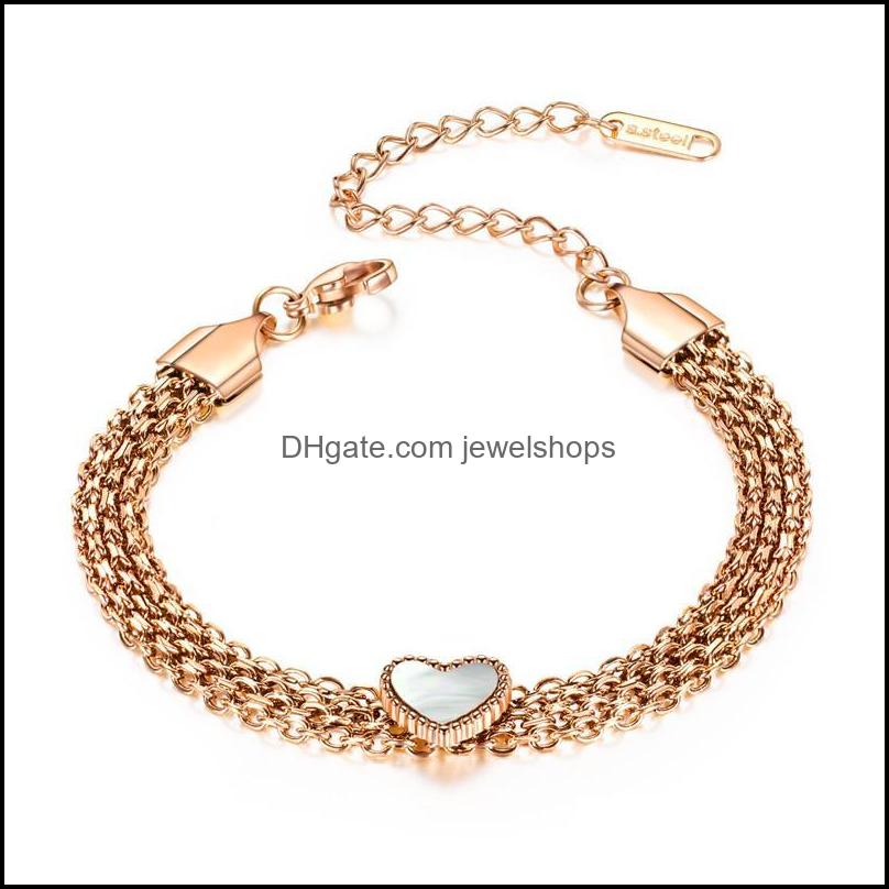 

Trend Female Peach Heart Fashion Stainless Steel Mtilayer Rose Gold Bracelet For Women Jewelry 215Mm Link Chain Drop Delivery 2021 Bracelet