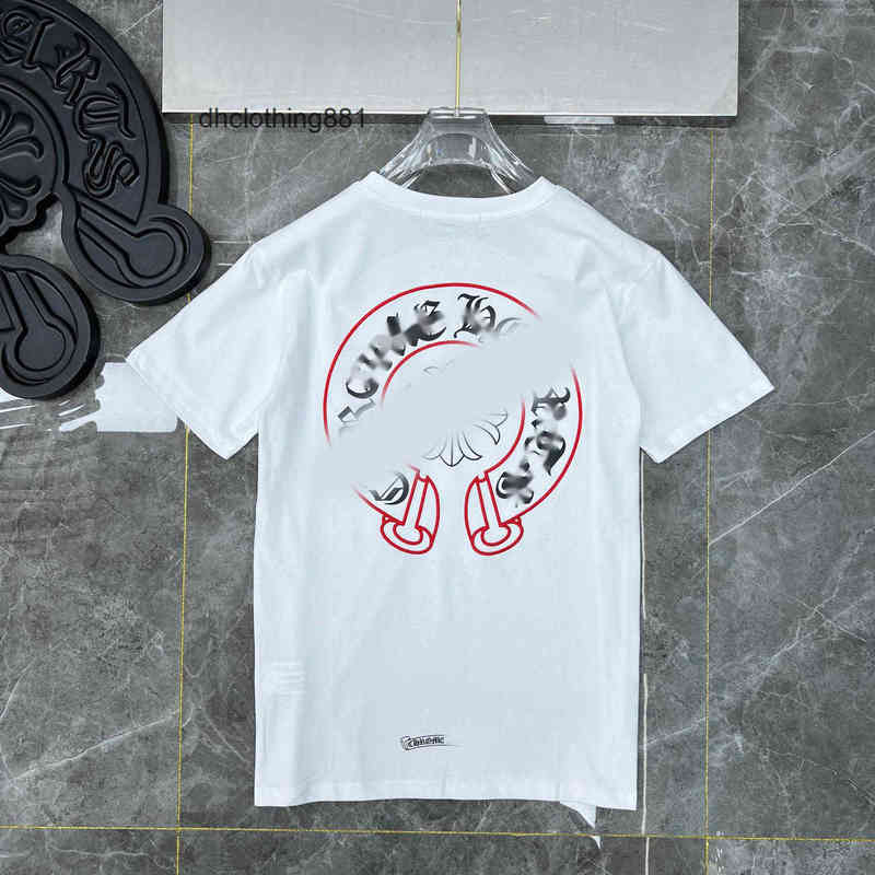 

Chromees Designer t Shirts Hearts//chrome Summer Ch Embroidery Red Horseshoe Short Sleeve T-shirt Men' and Women' Lovers' Fashion, White