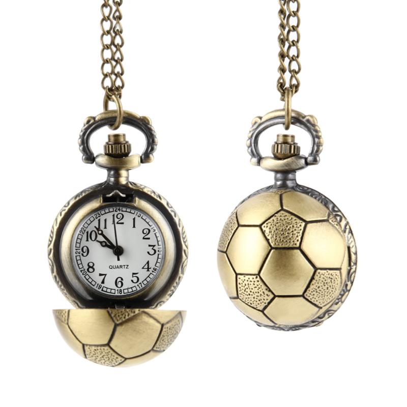 

Pocket Watches Retro Soccer Ball Shape Bronze Round Quartz Watch With Chain Necklace Jewelry Gifts EIG88, As shown