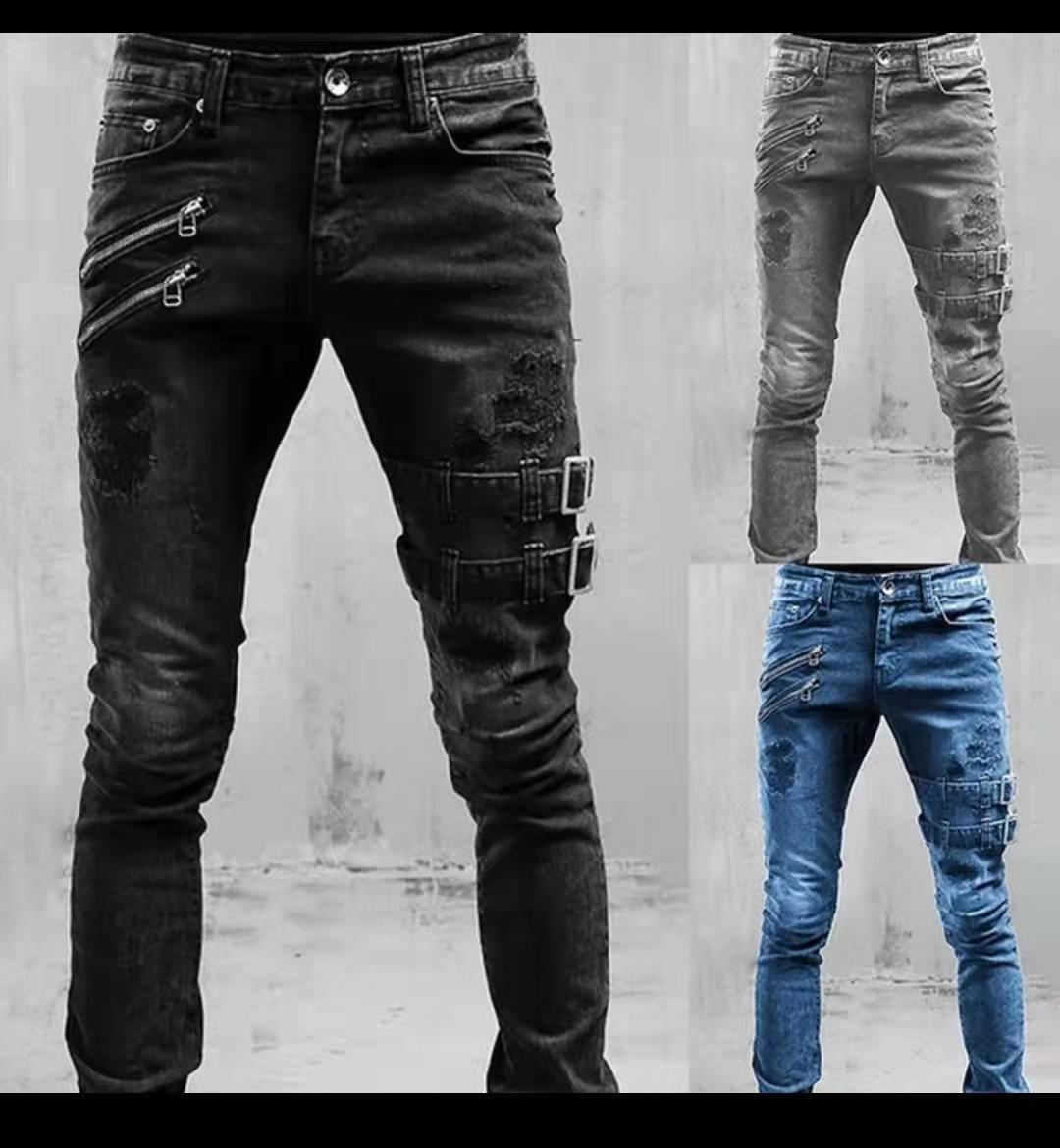 

Designer Men's Ripped Distressed Jeans Destroyed Fashion Slim Fit Washed Straight Leg Denim Pants S 3XL, #123