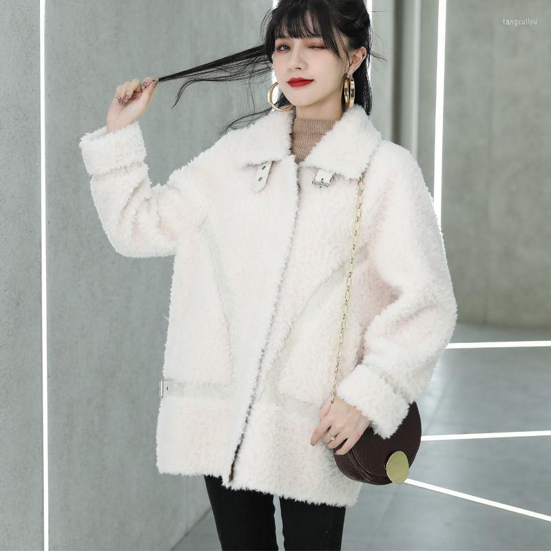 

Women's Fur & Faux 2022 Women Winter Real Lamb Coat Zipper Casual Jacket Female Sheep Shearing Short Soft Fluffy Outwear Overcoat H228, White