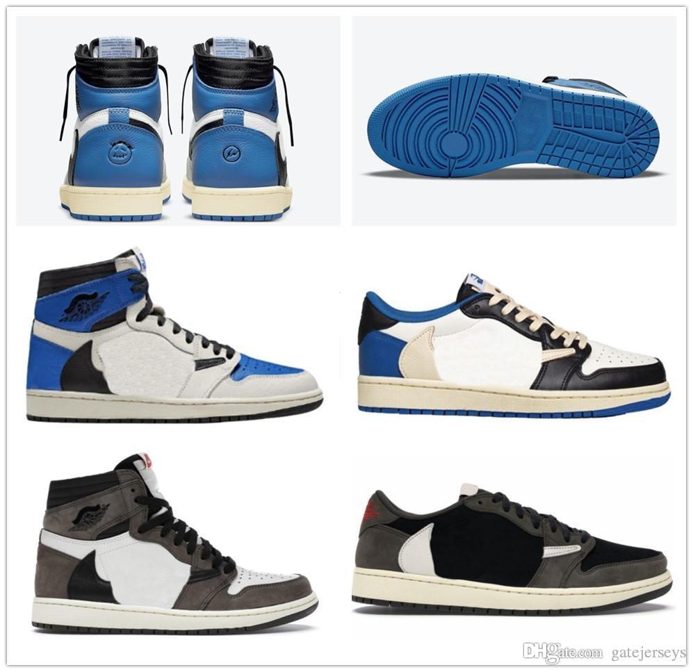 

2022 Authentic Travis Scotts X Fragment 1 Basketball Shoes High OG SP Low Shoes Military Blue TS Black Sail Shy Pink Men Women Sports Sneaker