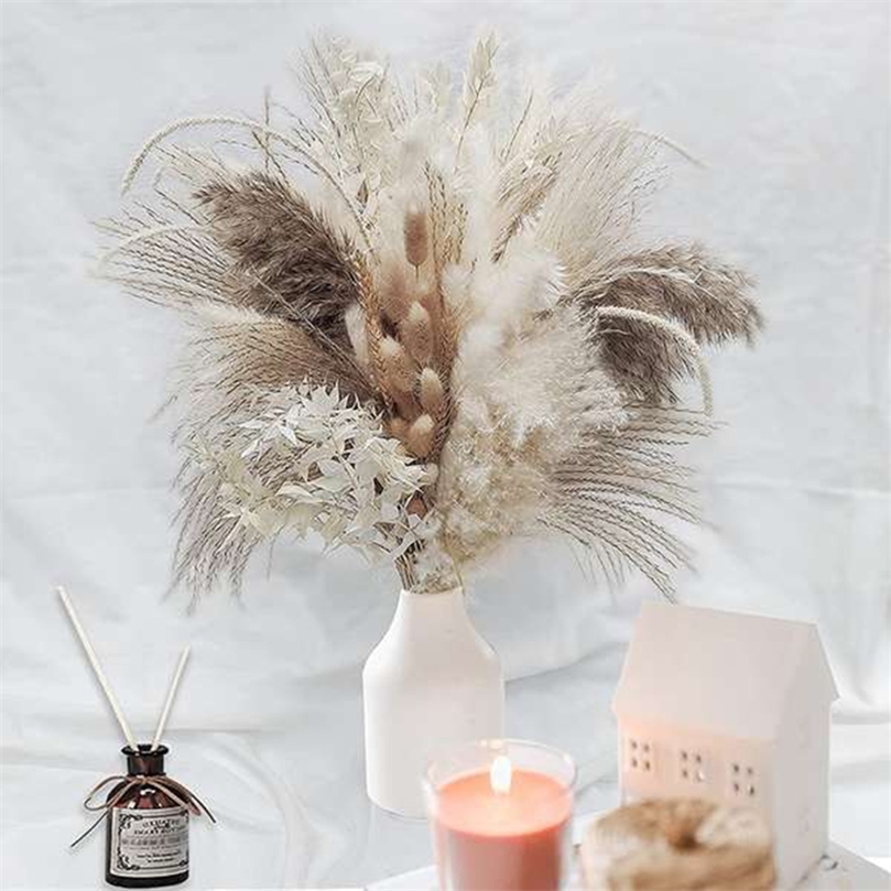 

79Pcs Natural Dried Pampas Grass, Boho Decor Fluffy White Pompous Grass Large Reed Bunny Tail Wheat Stalk Decorative 220408