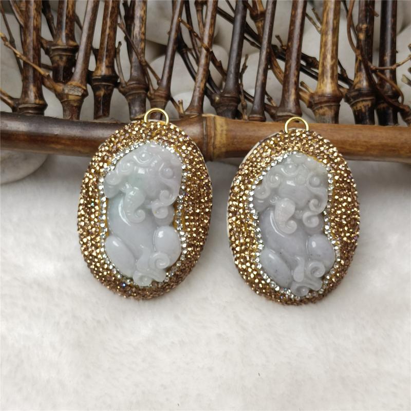 

Pendant Necklaces 5pcs/batch Natural Jade Rhinestone Edging Making Jewelry Necklace Accessories WholesalePendant