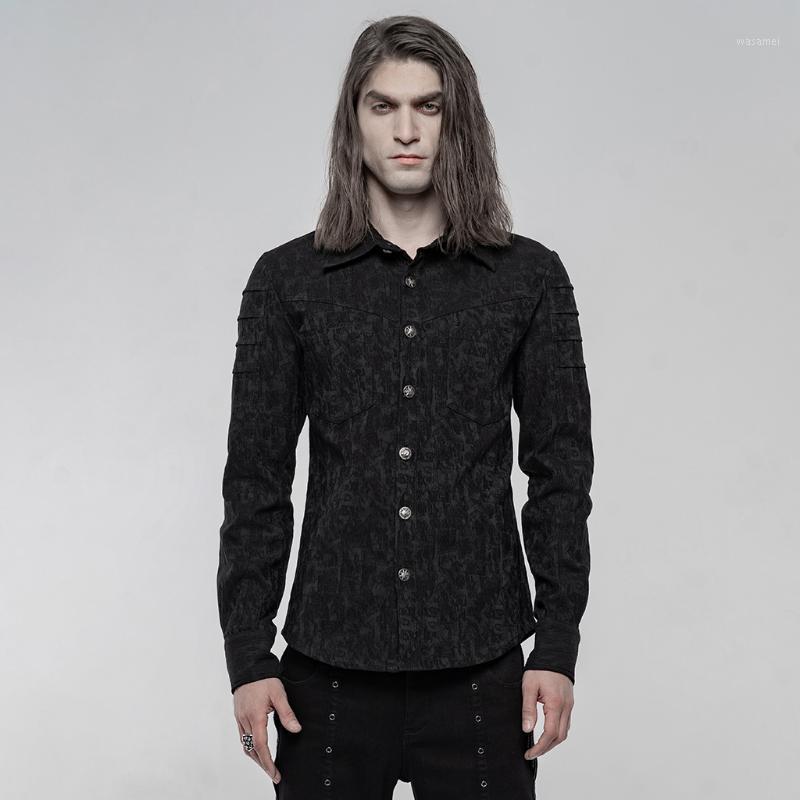 

Men' Punk Elastic Jacquard Long Sleeve Shirt Gothic Simple Slim Daily Casual Blouses Top Shirts, Black