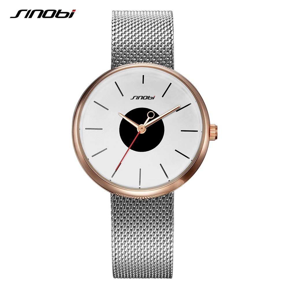 

SINOBI Brand Top Luxury Ultrathin Women Watches Casual Sliver Quartz Wristwatches Creative Mesh Strap Watch Montre Femme Relojes, Color 1