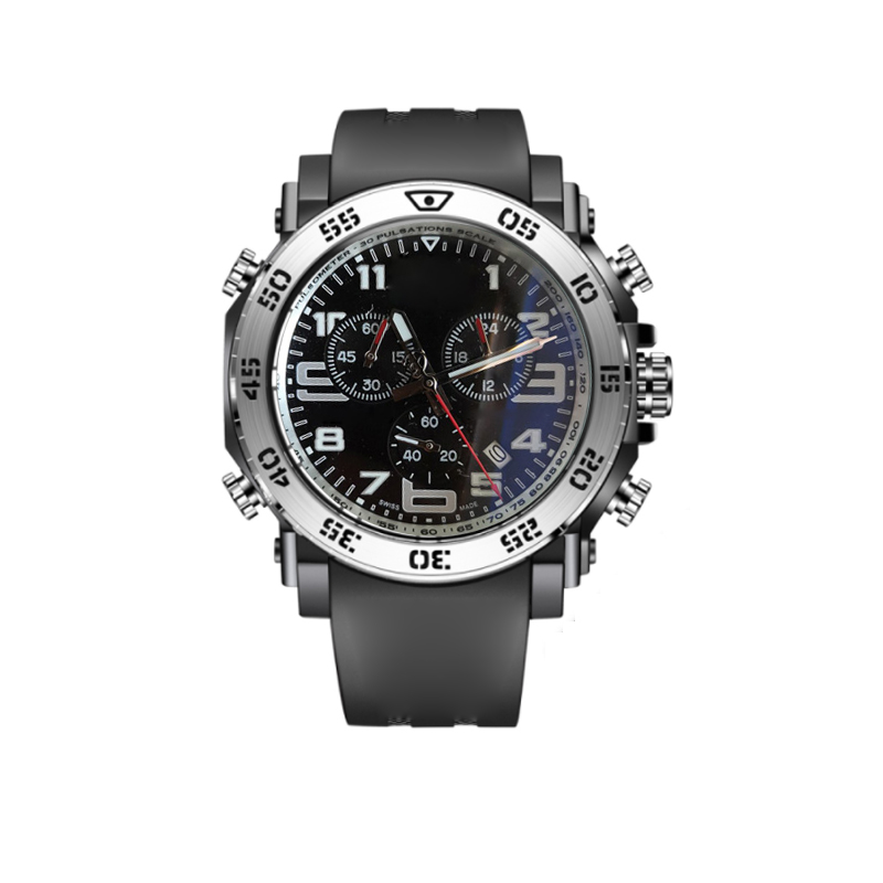 

New Fashion Design Men's Watches 1884 Casual Sports Watch Black Surface Stainless Steel Japan Movement Quartz Calendar Wristwatches, Yellow strap silver case