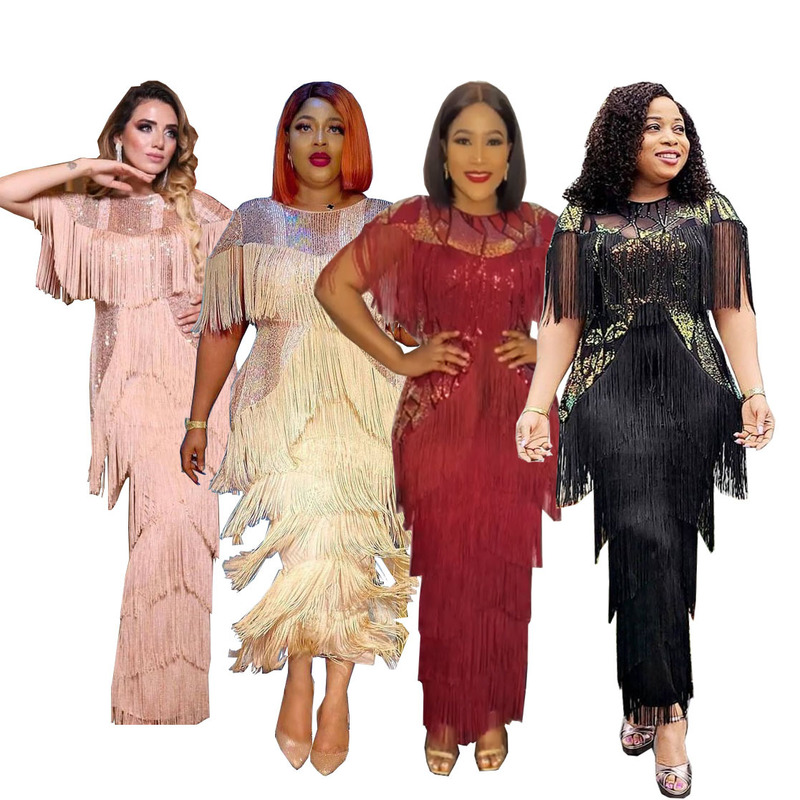 Femmes été Sexy frangé orné moulante célébrité robe de soirée à manches courtes frange gland Club fête Vestidos 220521