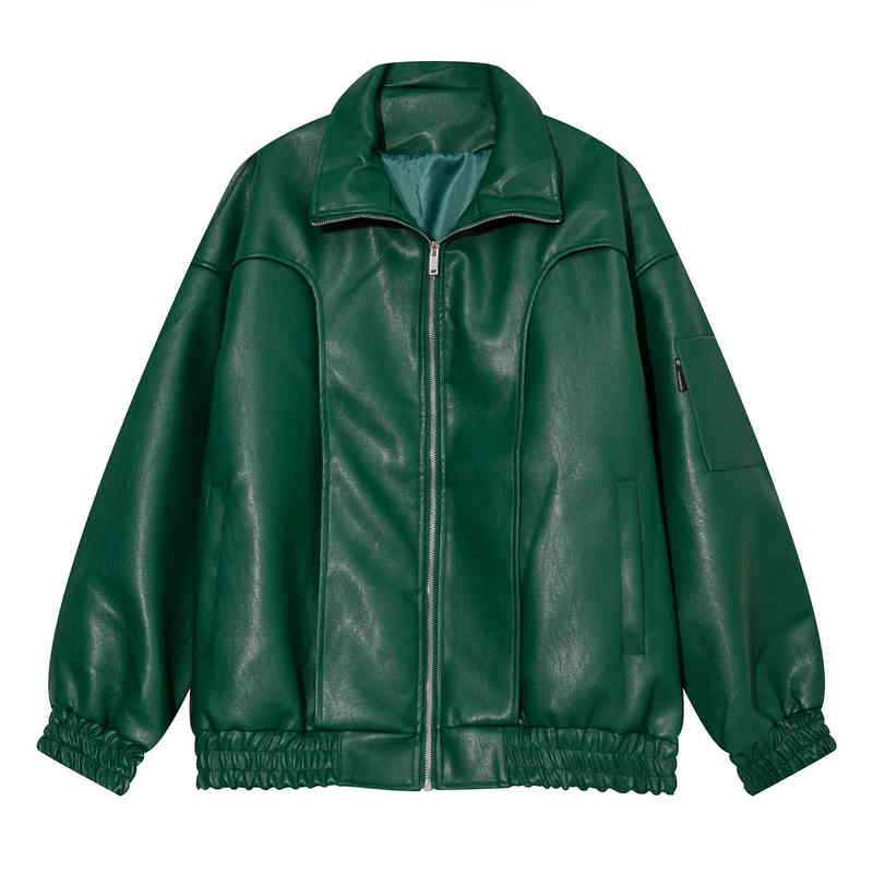 

Korean Style Zipper Men's PU Leather Jacket 2022 New Black Simple Trendy Lapel Spring Greeen Coats Chic Casual Loose Jacket T220728, Green