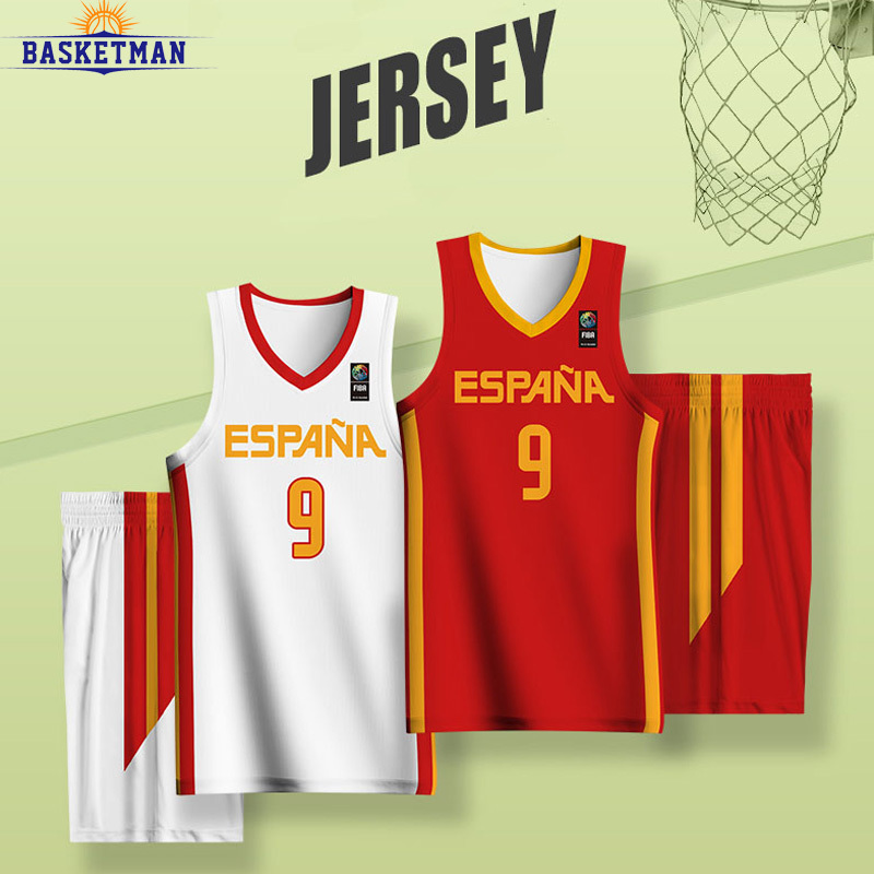 

Full Sublimation Basketball Uniform For Men Sportwear Spain Letter Print Custom Team Name Sports Training Quickly Dry Tracksuits 220615, Design1