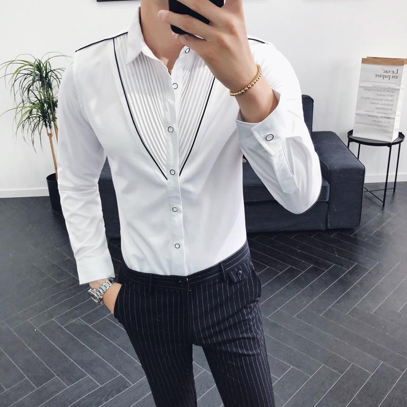 

Loldeal Men's Solid Color Youth Version Of The Embroidered Long-sleeved Shirt Hair Stylist Slim Trend Male Casual Shirts, Black