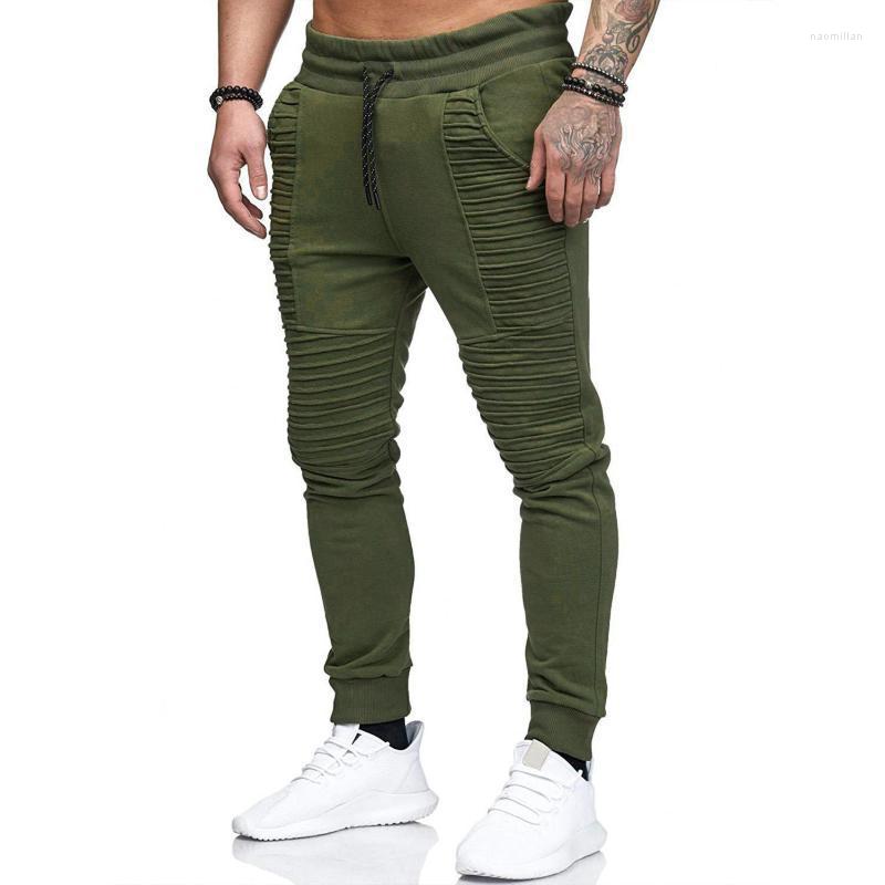 

Men' Pants Male Casual Slim Fold Drawstring Pocket Solid Pleated Pant TrousersMen' Naom22, Army green