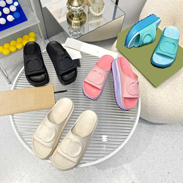 

Designer Slippers Women Platform Slipper Classics Rubber Slides Solid Color Flip Flops Non Slip Sandals Thick Bottom Flat Shoes, White