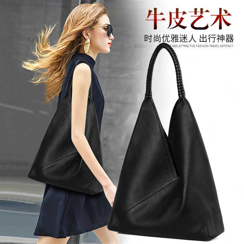 

leather women's bag 2022 new fashion versatile soft leather large capacity portable armpit bag Single Shoulder Tote Bag, Black