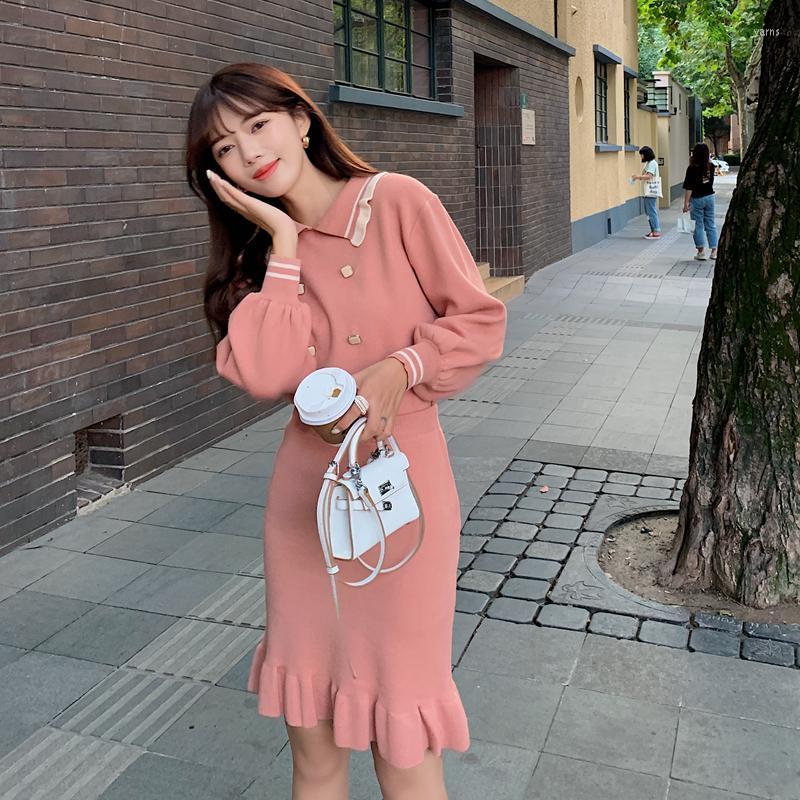 

Make Firm Offers Winter Han Edition Dress Pure Color Knit Jackets Skirts Two-piece Outfit Women's Tracksuits, Black
