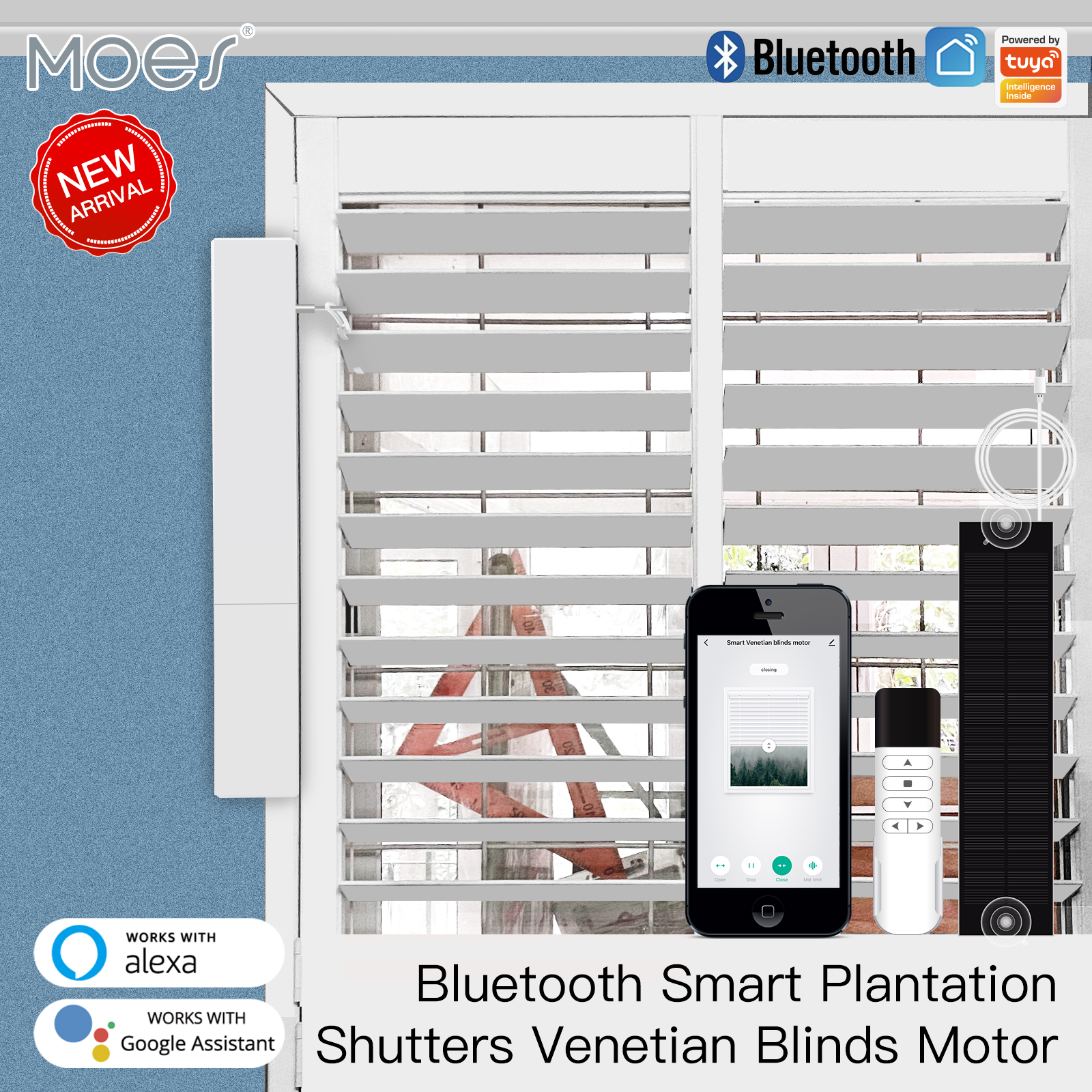 

Tuya Bluetooth control Smart Adjustable Blinds Motor USB Charging Plantation Shutters Window Smart Life Alexa Google Home Voice Controls