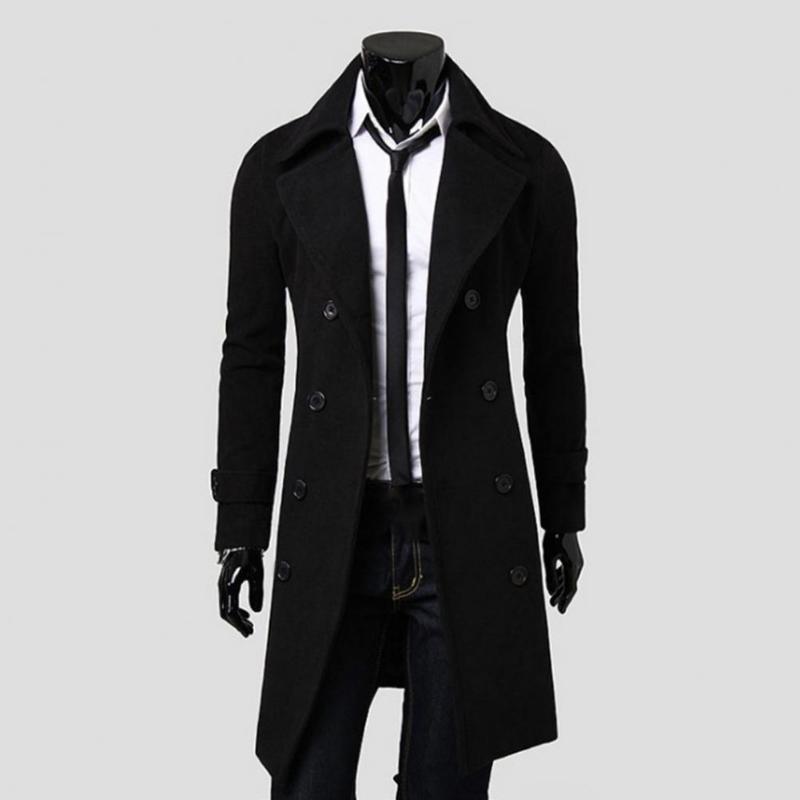 

Men's Jackets Long Trench Coat Double-breasted Solid Color Autumn Winter Windproof Thick Winter/Autumn Men's Jacket For Daily WearMen's, Black