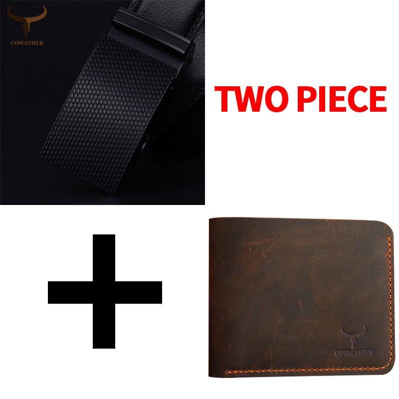 

Belts Automatic Buckle Men Wallet And Cow Genuine Leather Set Top Quality Cowhide Wallets Suit, Black