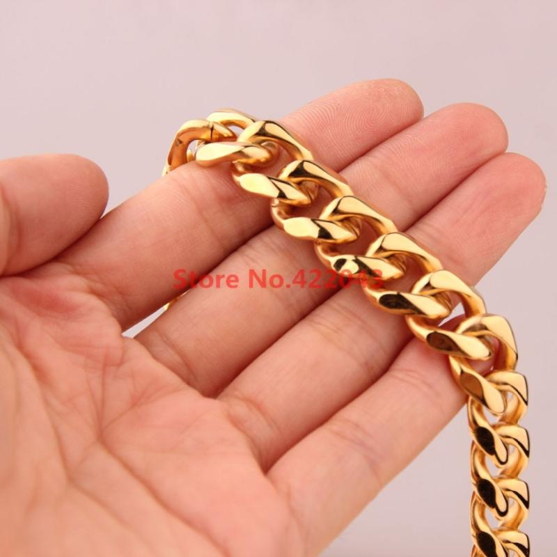 

Chains Sale 7-40" Charming Gift Fashion 12mm Stainless Steel Gold Color Curb Cuban Chain Necklace Highly Quality JewelryChains