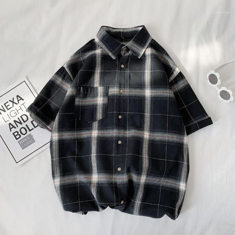 

Men's Casual Shirts 2022 Summer Loose Short Sleeves Hawaiian Lattice Printing Camisa Masculina Streetwear Clothes Size -5XL, Black