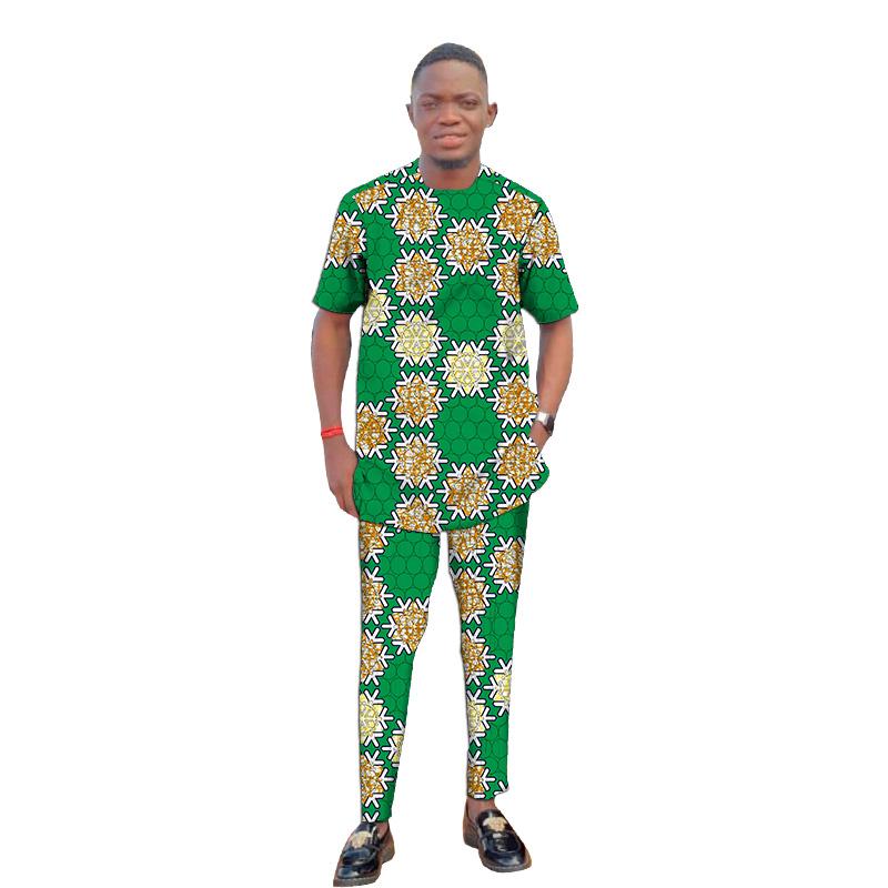 

Men's Tracksuits African Print Men's Pant Sets Nigerian Fashion Male Short Sleeve Tops Trousers Summer Wedding Suits CustomizedMen's
