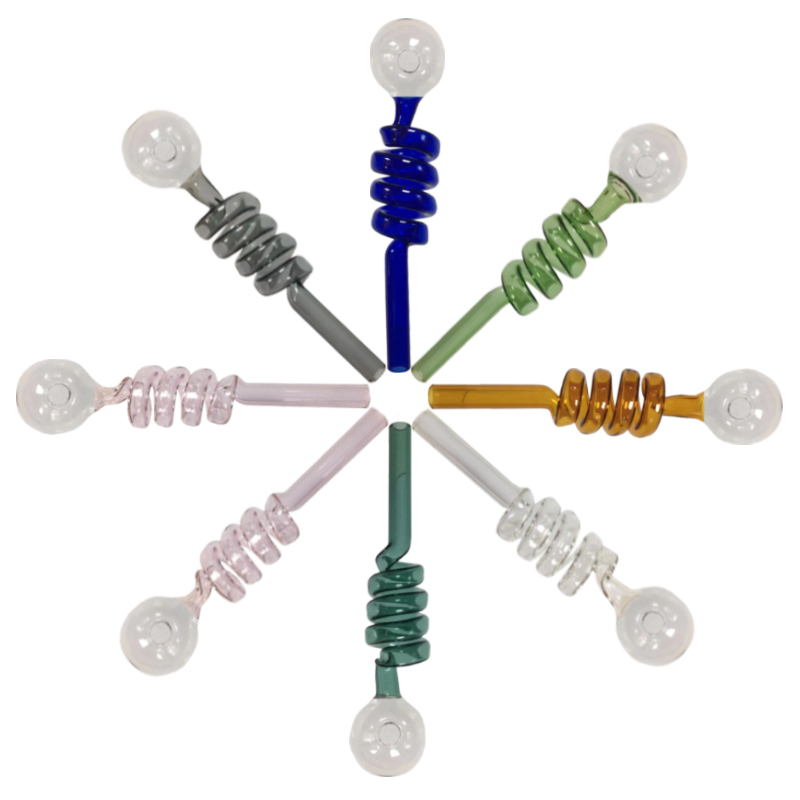 

Smoking Glass Oil Burner Pipes Spiral Spring Shape Hand Pipe Spoon Burners Filter Bubble 7 Colors