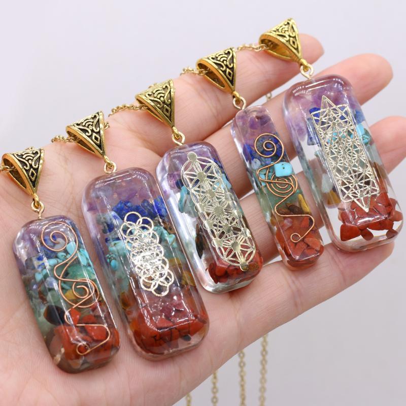 

Pendant Necklaces Natural Crystal Seven Chakras Wax Thread Necklace Pendants Charms For Women Jewelry Accessory Gift Size 16x41mm Length 40c