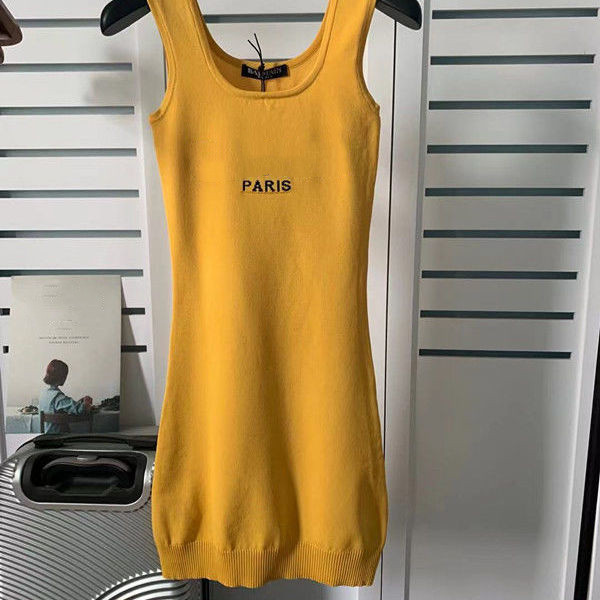 Summer Dresses Women T Shirts Slim Solid Dress Sleeveless Womens Designer Dress Ice silk U-neck Button Tops Quality Ladies Fashion 4 Colors Cloth-image-767037687