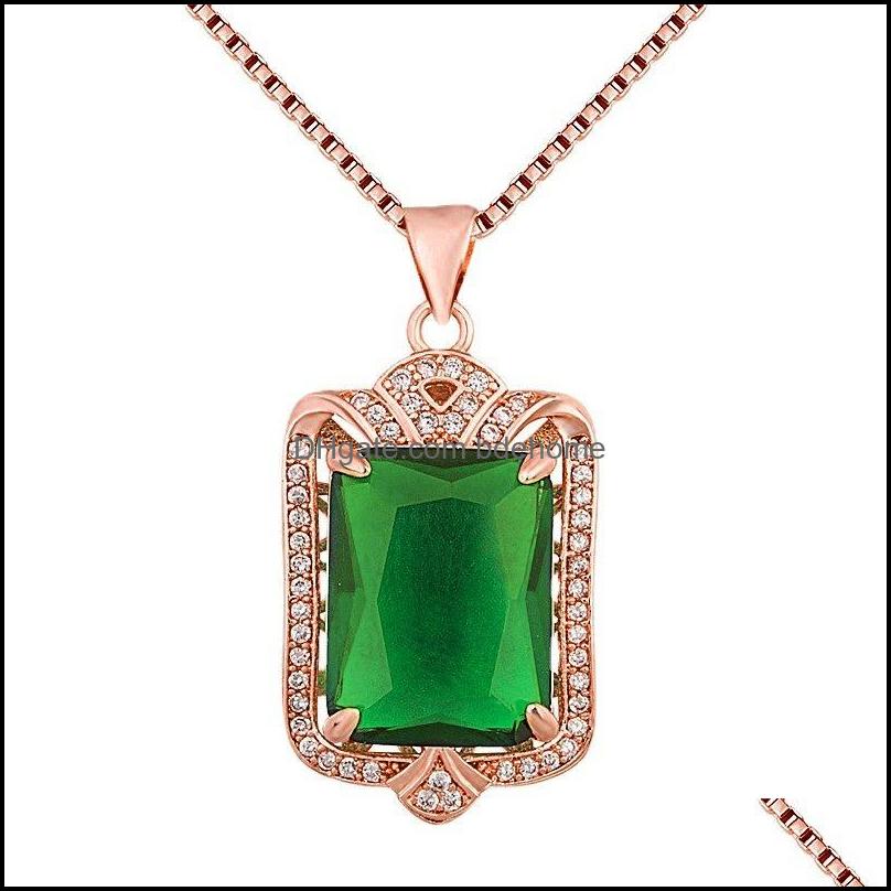 

Pendant Necklaces Luxury Green Tourmaline Necklace Brazilian Natural Emerald 18K Rose Gold Jewelry Gift Drop Delivery 2021 Pen Bdehome Dhtpu