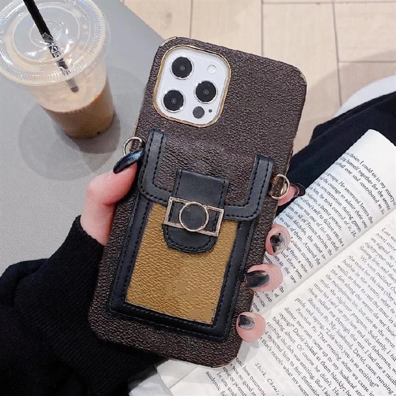 

For iphone cases 13 13promax 12pro 11 pro max XS XR Xsmax 7 8 plus Phone Cases Top Quality Fashion Leather Card Pocket Designer Ce321D, Brown-#lvlogo(with lanyard)