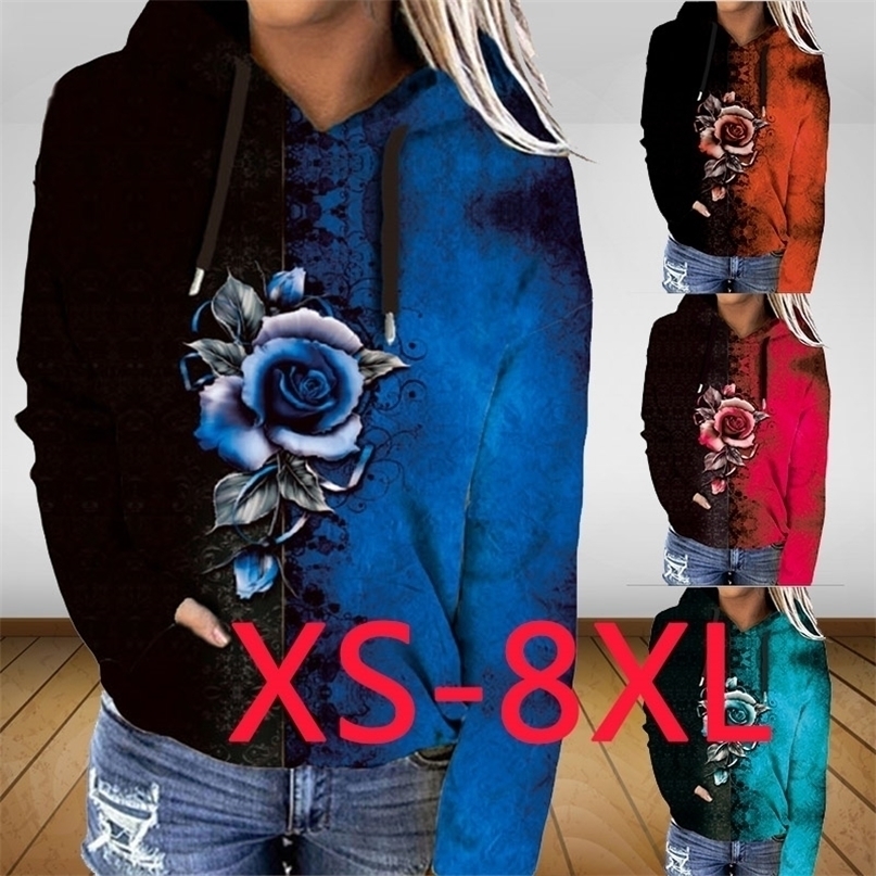 

Women's Printed Hooded Sweater Coat Autumn and Winter Tops Fashion Loose Plus Size Top 220402, Blue