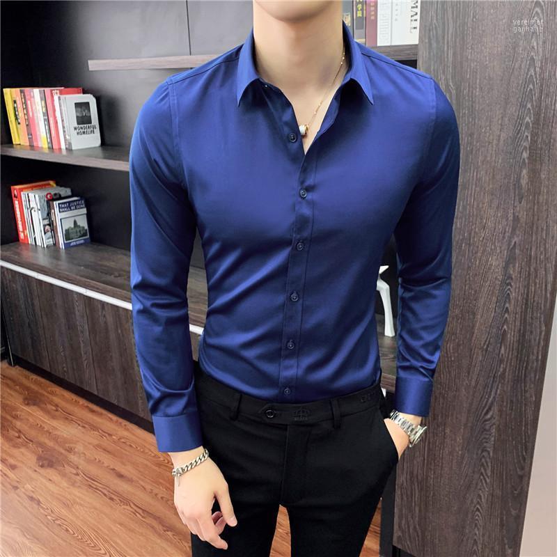 

Men's Dress Shirts DYB&ZACQ 2022 Fashion Long Sleeve Shirt Solid Slim Fit Male Social Casual Business White Black 5XL 6XL 7XL 8XL Vere22