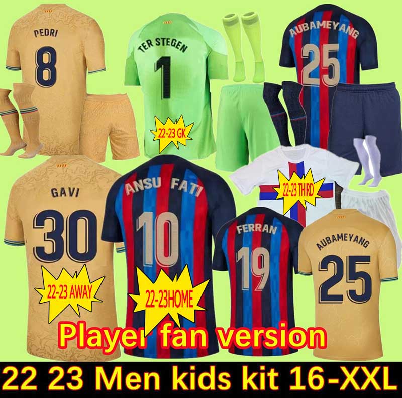 

soccer jersey 22 23 PEDRI KESSIE CHRISTENSEN football 2022 2023 Home Player ADAMA GAVI Mens short sleeve FERRAN FC ANSU FATI MEMPHIS BARCELONAS DEST men kids kit, 22-23 home+u c l