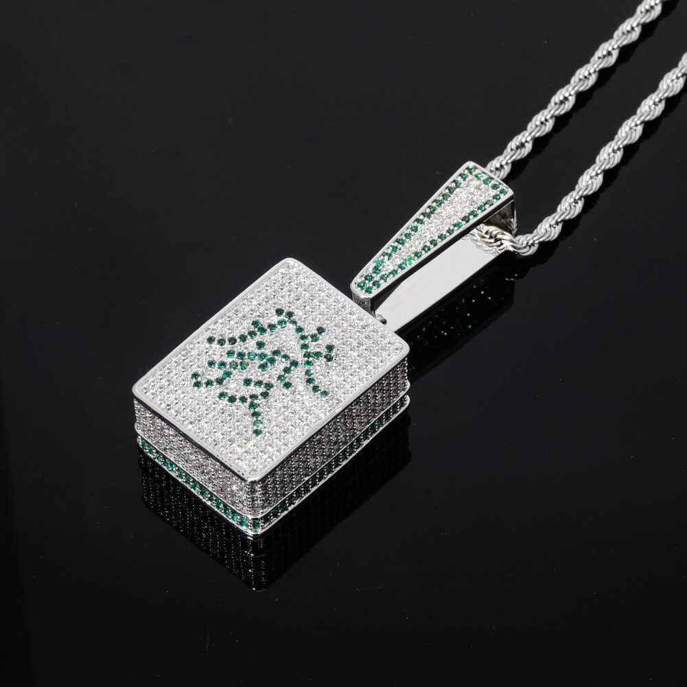 Chinese Mahjong Fortune Necklace Iced Out Pendant Mens Gold Necklaces Hip Hop Fashion Jewelry-image-747633013