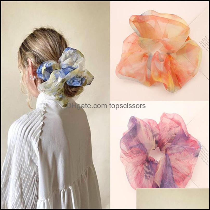 

Hair Accessories Tools Products Spring Summer Net Yarn Bow Scrunchies Large Chiffon Women Elastic Hairband Ponytail Holder Hairs Tie Girl
