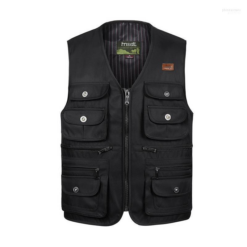 

Men's Vests Men Large Size -4XL Motorcycle Casual Vest Male Multi-Pocket Tactical Fashion Waistcoats High Quality Masculino Overalls Phin2, Black